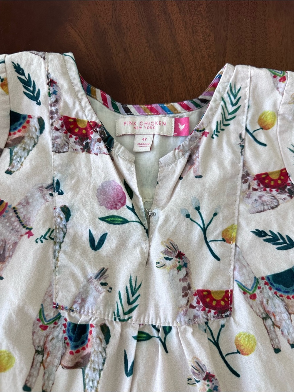 Pink Chicken llama-print tiered long-sleeve dress size 4T - Picture 2 of 4